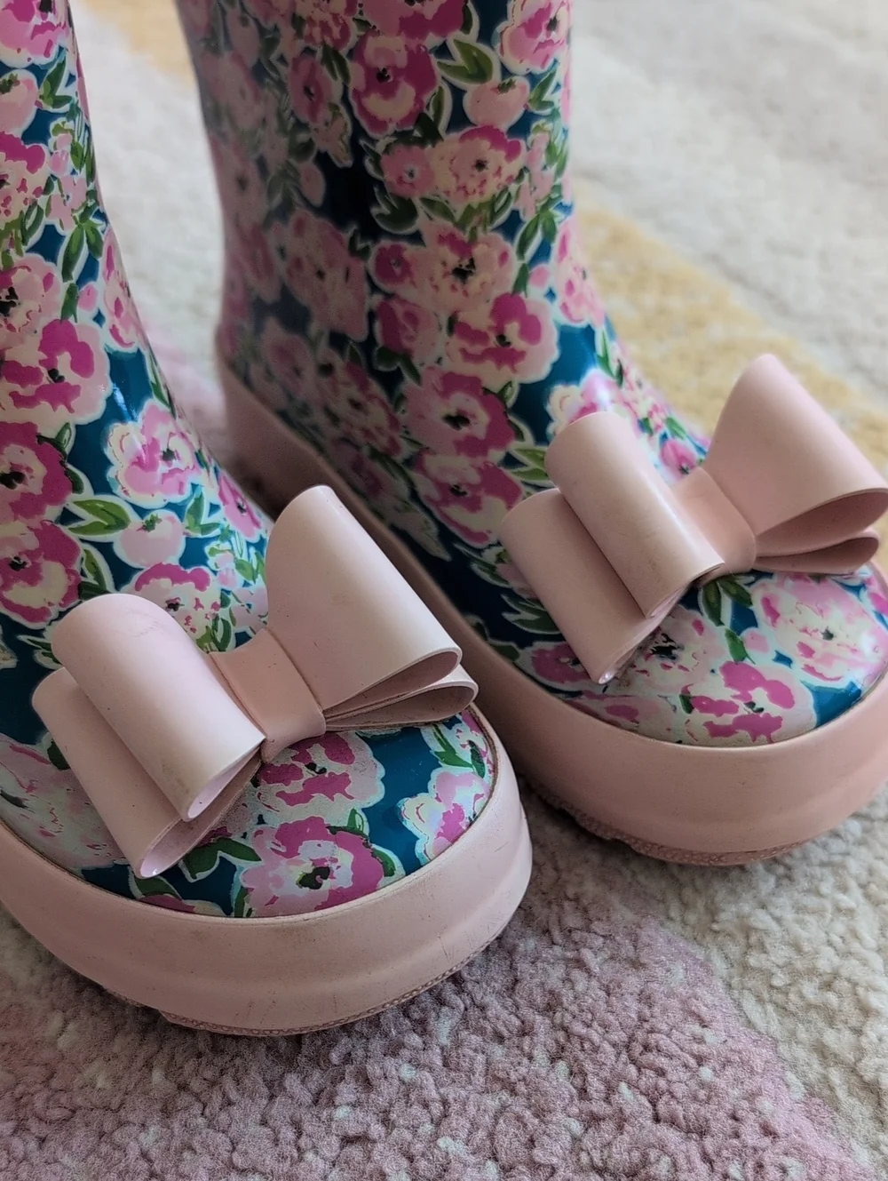 Toddler Girls Size 9 Pink Bow Rain Boots | Sweet Honey Floral